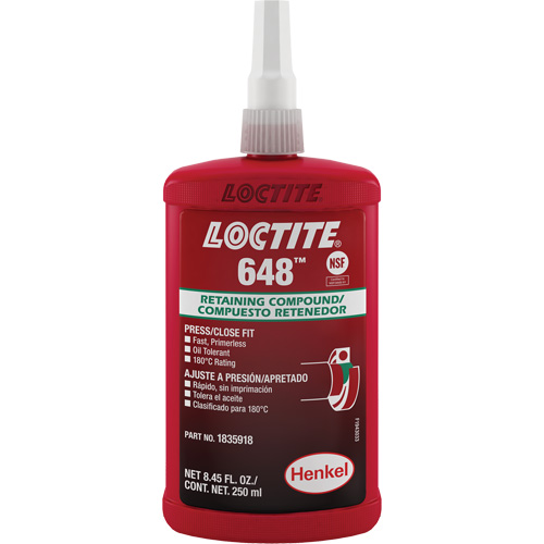 Compos&eacute; de retenue Loctite 648, 250 ml, Bouteille, Vert Absolute Business Supply
