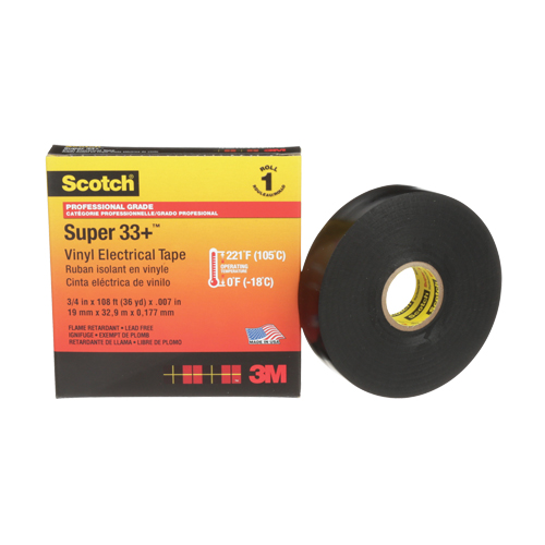 Ruban isolant en vinyle Super 33+ Scotch, 19 mm (3/4") x 33 m (108'), Noir, 7 mils Absolute Business Supply