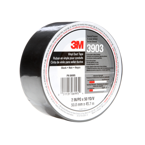 Rubans adh&eacute;sifs en vinyle 3903, 1245 mm (49") la x 46 m (151') lo, 6,5 mils, Noir Absolute Business Supply