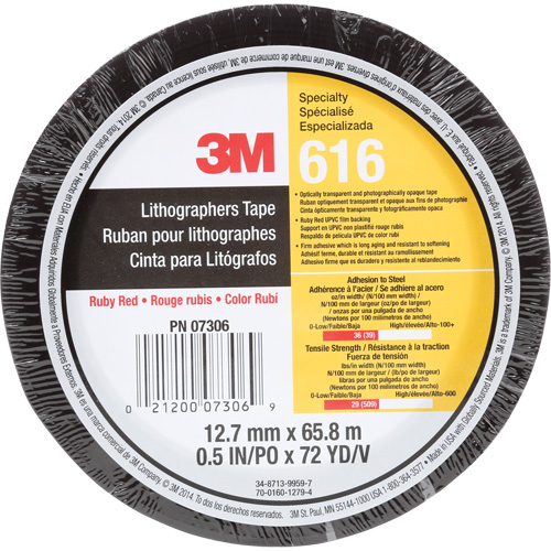 Lithographers Tape 616, 12.7 mm (1/2") x 66 m (216'), Red Absolute Business Supply