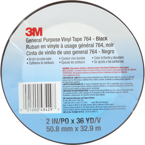 764 General-Purpose Vinyl Tape, 50.8 mm (2") W x 32.9 m (108') L, 5 mils, Black Absolute Business Supply