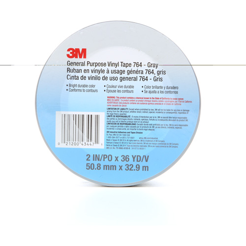 Ruban en vinyle pour travaux g&eacute;n&eacute;raux 764, 50,8 mm (2") la x 32,9 m (108') lo, 5 mils, Gris Absolute Business Supply