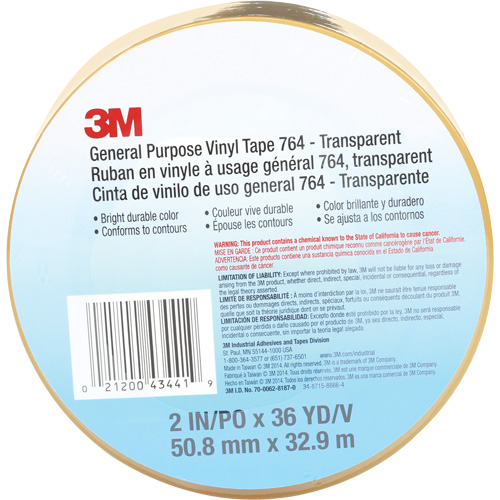Ruban en vinyle pour travaux g&eacute;n&eacute;raux 764, 50,8 mm (2") la x 32,9 m (108') lo, 5 mils, Transparent Absolute Business Supply