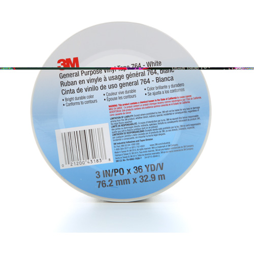Ruban en vinyle pour travaux g&eacute;n&eacute;raux 764, 76 mm (3") la x 32,9 m (108') lo, 5 mils, Blanc Absolute Business Supply