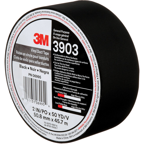 3903 Vinyl Duct Tape, 48 mm (2") W x 45 m (148') L, 6.5 mils, Black Absolute Business Supply