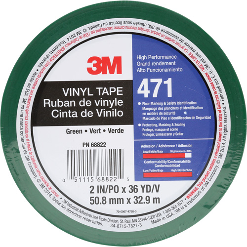 471 Vinyl Tape, 50.8 mm (2") W x 32.9 m (108') L, 5.2 mils, Green Absolute Business Supply