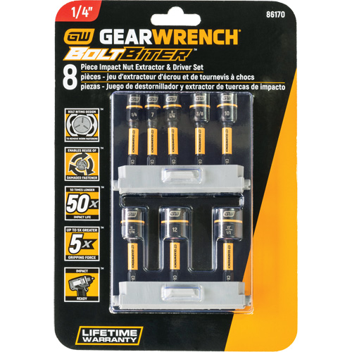 Jeu d'extracteurs d'&eacute;crou et tournevis Bolt Biter, 8 mcx, Non magn&eacute;tique, M&eacute;trique & imp&eacute;rial Absolute Business Supply