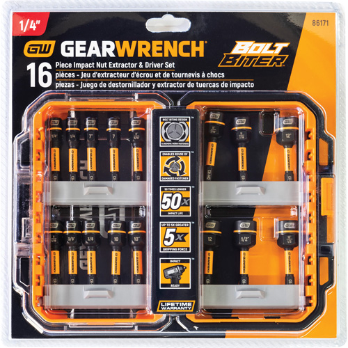 Jeu d'extracteurs d'&eacute;crou et tournevis Bolt Biter, 16 mcx, Non magn&eacute;tique, M&eacute;trique & imp&eacute;rial Absolute Business Supply