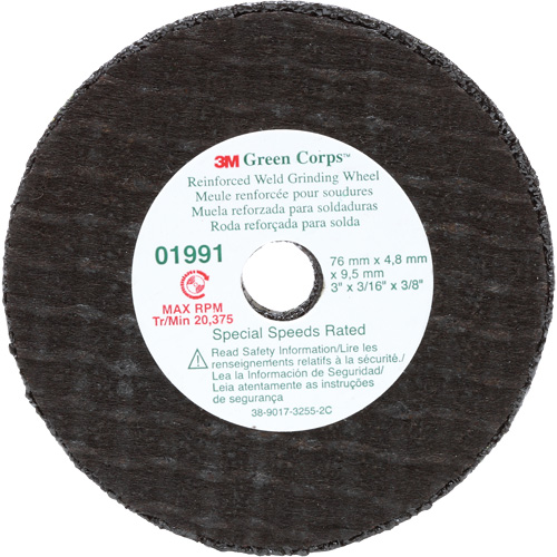 Green Corps Cut-Off Wheel, 3" x 0.188", 3/8" Arbor, Type 1, Aluminum Oxide, 35000 RPM Absolute Business Supply