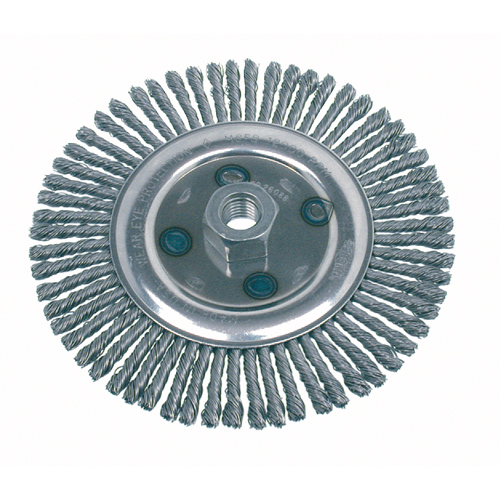 Knot Wire Wheel Brushes - Stringer Bead, 4-7/8" Dia., 0.02" Fill, 5/8"-11 Arbor, Steel Absolute Business Supply