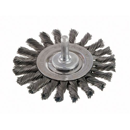 Brosses rotatives &agrave; fils nou&eacute;s - Brosse rotative &agrave; fils nou&eacute;s a/queue 1/4", fils nou&eacute;s standards, Dia. 3", Fils 0,014", Acier Absolute Business Supply