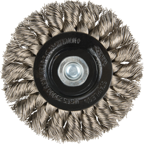 Brosses rotatives &agrave; fils nou&eacute;s - Brosse rotative &agrave; fils nou&eacute;s a/queue 1/4", Fils nou&eacute;s standards, Dia. 3", Fils 0,014", Acier inoxydable Absolute Business Supply