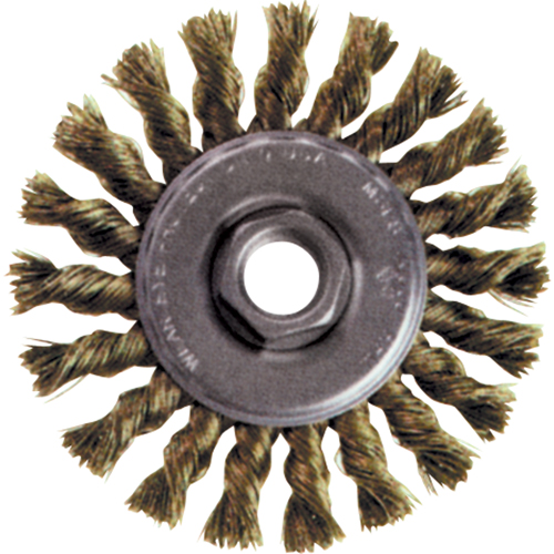 Brosse rotative &agrave; fils nou&eacute;s pour petites meuleuses haute vitesse, Dia. 4", Fils 0,02", Arbre 5/8"-11, Acier inoxydable Absolute Business Supply