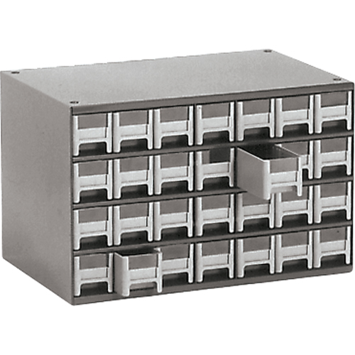 Casiers modulaires pour pi&egrave;ces, Acier, 28 tiroirs, 17" x 10-9/16" x 2-2/16", Gris Absolute Business Supply
