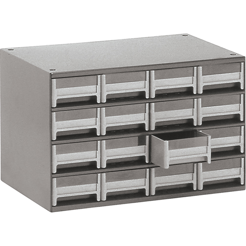 Modular Parts Cabinets, Steel, 16 Drawers, 17" x 10-9/16" x 2-1/8", Grey Absolute Business Supply