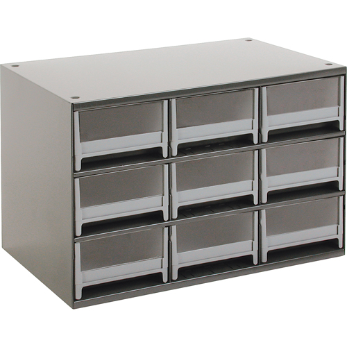 Casiers modulaires pour pi&egrave;ces, Acier, 9 tiroirs, 17" x 10-9/16" x 3-1/16", Gris Absolute Business Supply