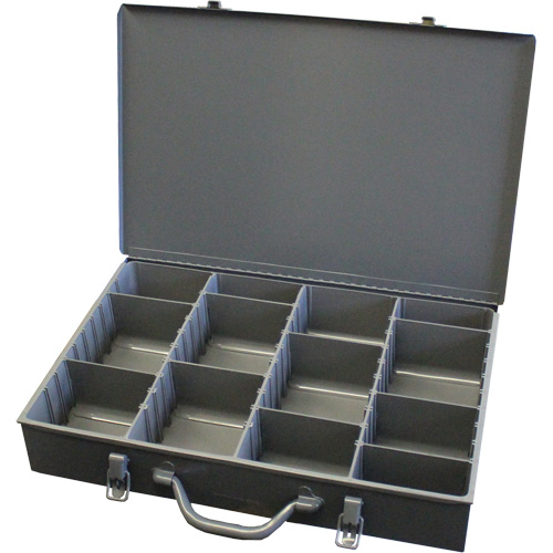 Adjustable Compartment Boxes, Steel, Variable Slots, 13-3/8" W x 9-1/4" D x 2" H, Grey Absolute Business Supply