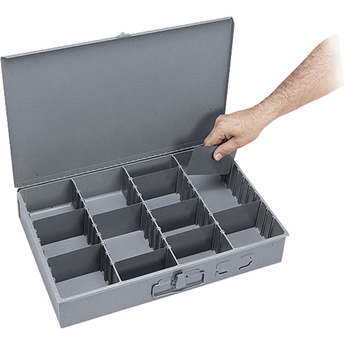 Boîtes &agrave; compartiments ajustables, Acier, Variable compartiments, 18" la x 12" p, 3" h, Gris Absolute Business Supply