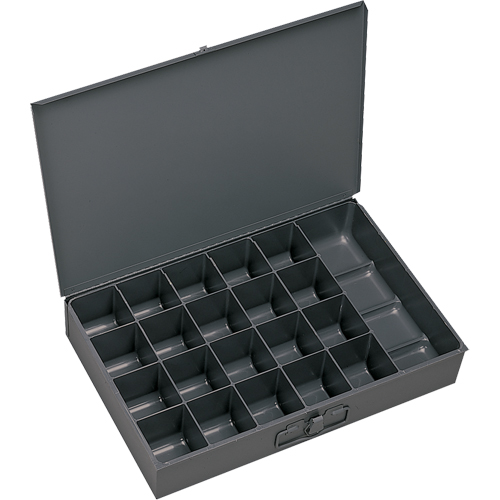 Compartment Scoop Boxes, Steel, 21 Slots, 18" W x 12" D x 3" H, Grey Absolute Business Supply