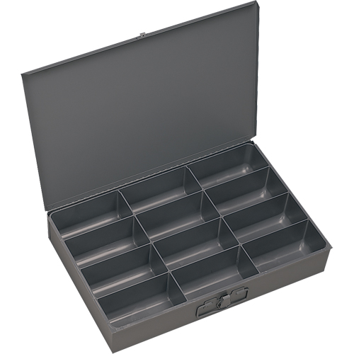 Boîtes &agrave; fond courb&eacute;, Acier, 12 compartiments, 13 3/8" la x 9-1/4" p, 2" h, Gris Absolute Business Supply