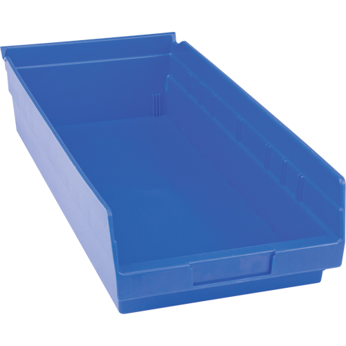 Plastic Shelf Bins, 8-3/8" W x 4" H x 17-7/8" D, Blue, 20 lbs. Capacity Absolute Business Supply