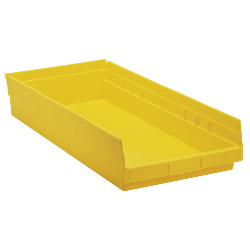 Shelf Bins, 11-1/8" W x 4" H x 23-5/8" D, Yellow, 50 lbs. Capacity Absolute Business Supply