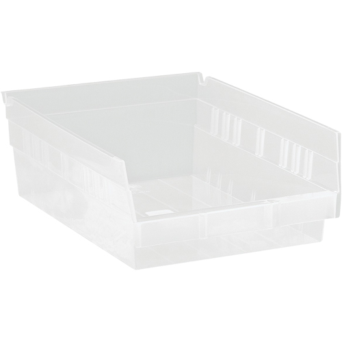 Shelf Bins, 8-3/8" W x 4" H x 11-5/8" D, Clear, 30 lbs. Capacity Absolute Business Supply