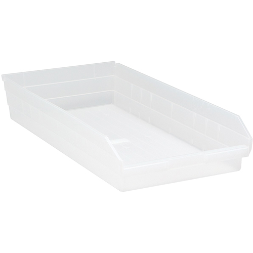Shelf Bins, 11-1/8" W x 4" H x 23-5/8" D, Clear, 50 lbs. Capacity Absolute Business Supply
