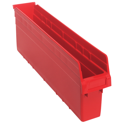Store-Max Shelf Bins, 4-3/8" W x 8" H x 23-5/8" D, Red, 68 lbs. Capacity Absolute Business Supply