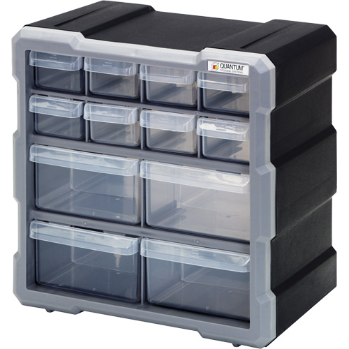 Drawer Cabinet, Plastic, 12 Drawers, 10-1/2" x 6-1/4" x 10-1/4", Black Absolute Business Supply