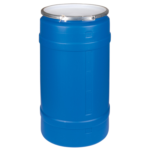 Barils en poly&eacute;thyl&egrave;ne, 30 gal. US (25 gal. imp.), Dessus ouvert, Bleu Absolute Business Supply