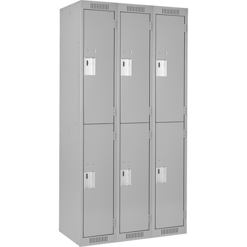 Clean Line Lockers, 2 -tier, Bank of 3, 36" x 18" x 72", Steel, Grey, Rivet (Assembled) Absolute Business Supply