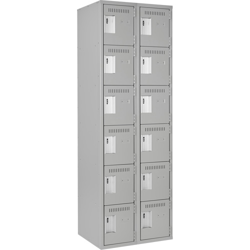Clean Line Lockerettes, 6 -tier, Bank of 2, 24" x 18" x 72", Steel, Grey, Rivet (Assembled) Absolute Business Supply