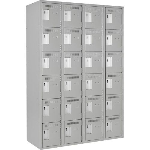 Clean Line Lockerettes, 6 -tier, Bank of 4, 48" x 18" x 72", Steel, Grey, Rivet (Assembled) Absolute Business Supply
