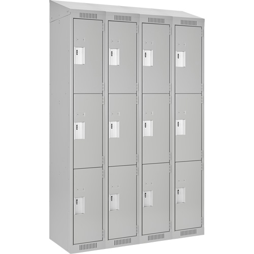 Clean Line Lockers, 3 -tier, Bank of 4, 48" x 18" x 78", Steel, Grey, Rivet (Assembled) Absolute Business Supply