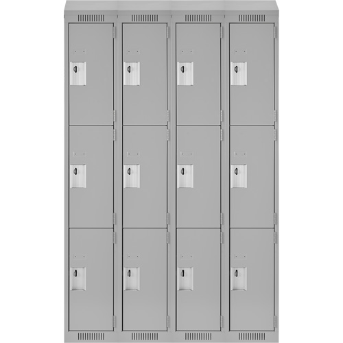 Clean Line Lockers, 3 -tier, Bank of 4, 48" x 18" x 78", Steel, Grey, Rivet (Assembled) Absolute Business Supply