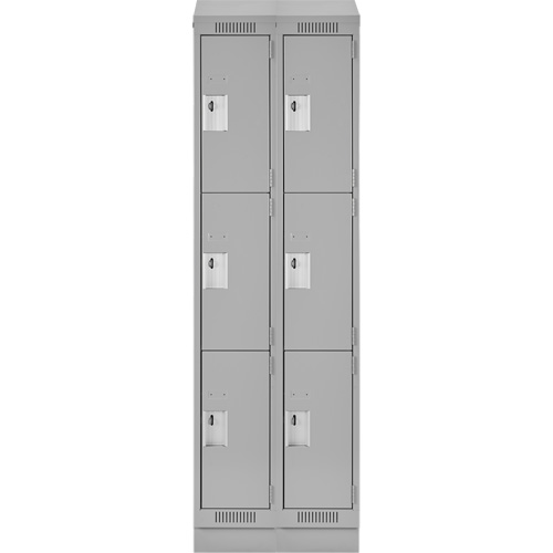 Clean Line Lockers, 3 -tier, Bank of 2, 24" x 18" x 82", Steel, Grey, Rivet (Assembled) Absolute Business Supply