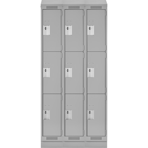 Clean Line Lockers, 3 -tier, Bank of 3, 36" x 18" x 82", Steel, Grey, Rivet (Assembled) Absolute Business Supply