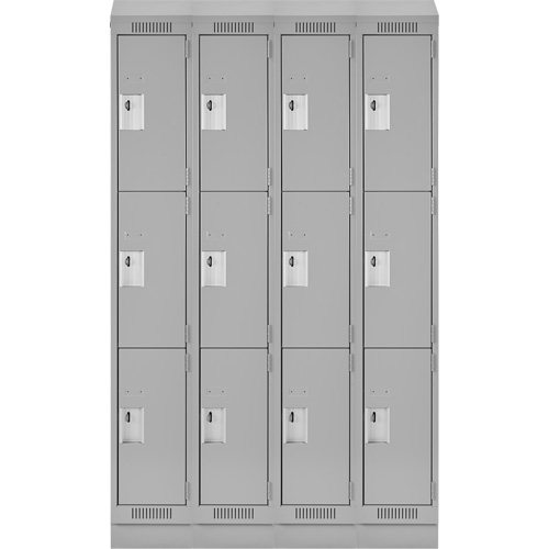 Clean Line Lockers, 3 -tier, Bank of 4, 48" x 18" x 82", Steel, Grey, Rivet (Assembled) Absolute Business Supply