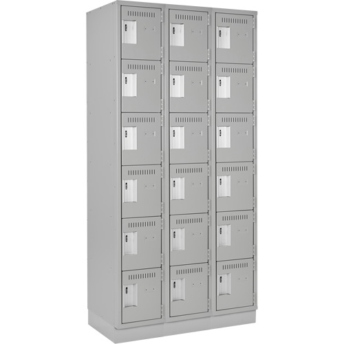 Clean Line Lockerette, 6 -tier, Bank of 3, 36" x 18" x 76", Steel, Grey, Rivet (Assembled) Absolute Business Supply