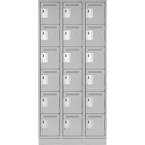 Clean Line Lockerette, 6 -tier, Bank of 3, 36" x 18" x 76", Steel, Grey, Rivet (Assembled) Absolute Business Supply
