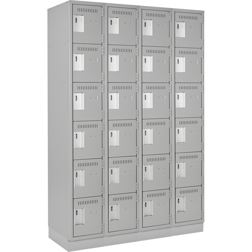 Clean Line Lockerette, 6 -tier, Bank of 4, 48" x 18" x 76", Steel, Grey, Rivet (Assembled) Absolute Business Supply