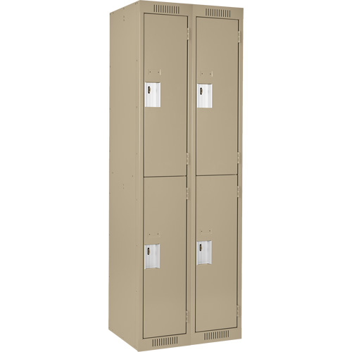 Clean Line Lockers, 2 -tier, Bank of 2, 24" x 18" x 72", Steel, Beige, Rivet (Assembled) Absolute Business Supply