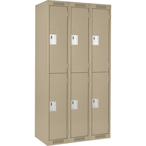 Clean Line Lockers, 2 -tier, Bank of 3, 36" x 18" x 72", Steel, Beige, Rivet (Assembled) Absolute Business Supply