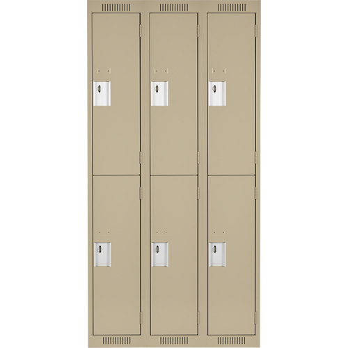 Clean Line Lockers, 2 -tier, Bank of 3, 36" x 18" x 72", Steel, Beige, Rivet (Assembled) Absolute Business Supply
