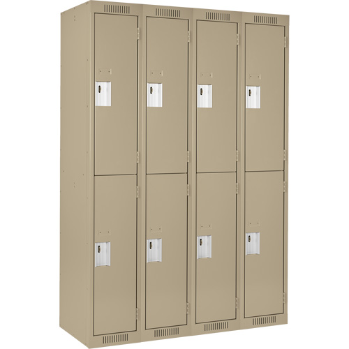Clean Line Lockers, 2 -tier, Bank of 4, 48" x 18" x 72", Steel, Beige, Rivet (Assembled) Absolute Business Supply