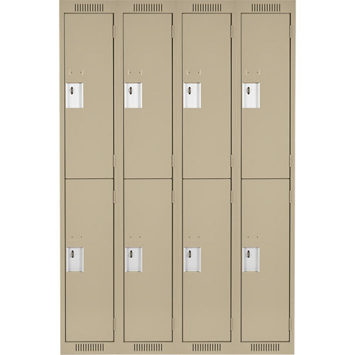 Clean Line Lockers, 2 -tier, Bank of 4, 48" x 18" x 72", Steel, Beige, Rivet (Assembled) Absolute Business Supply