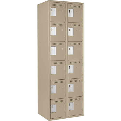 Clean Line Lockerette, 6 -tier, Bank of 2, 24" x 18" x 72", Steel, Beige, Rivet (Assembled) Absolute Business Supply