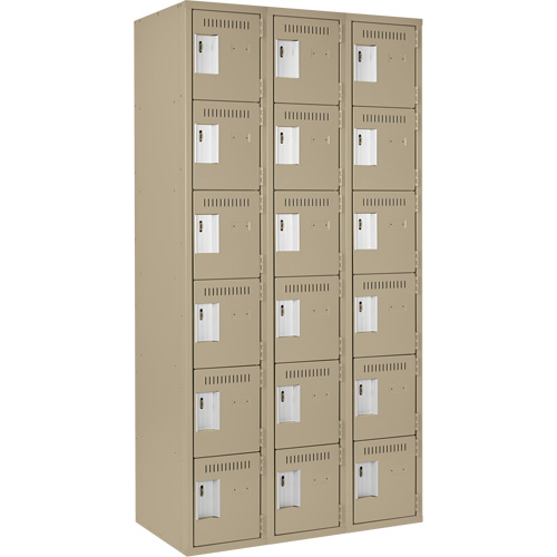 Clean Line Lockerette, 6 -tier, Bank of 3, 36" x 18" x 72", Steel, Beige, Rivet (Assembled) Absolute Business Supply