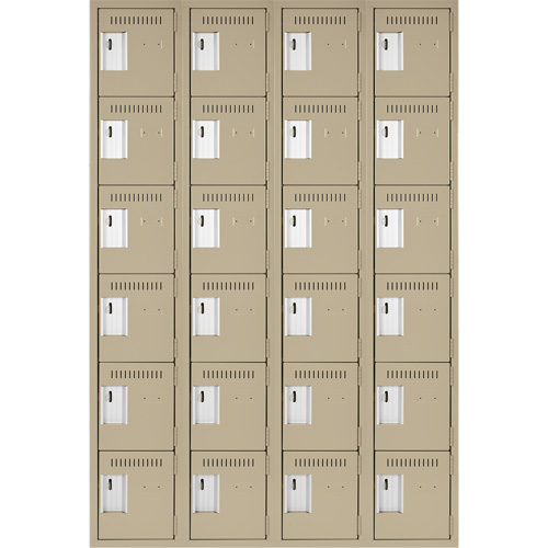 Clean Line Lockerette, 6 -tier, Bank of 4, 48" x 18" x 72", Steel, Beige, Rivet (Assembled) Absolute Business Supply